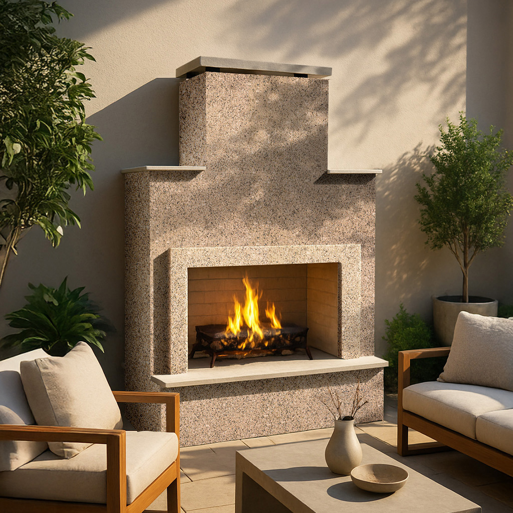 Cancun – Contemporary Outdoor Gas Fireplace W/ Bottom Mantel