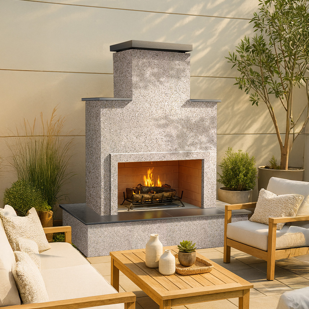 Tahiti – Contemporary Outdoor Gas Fireplace W/ Bottom Wrap-Around Mantel