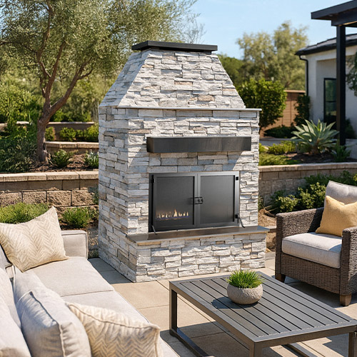 Durango – Modern Outdoor Gas Fireplace w/ Extended Bottom Mantel